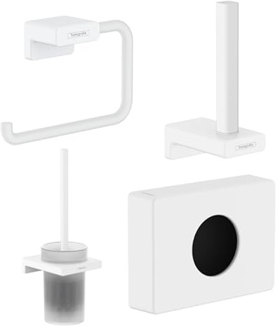 Hansgrohe Porte-Brosse WC Addstoris + Porte-Papier WC + Réserve Porte-Papier + Distributeur de sachets hygiéniques Blanc Mat