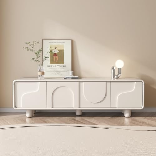 Guyii 200CM Modern TV Cabinet, Cream White Television Stand with 3 Cabinets, Entertainment Stand for TV, Minimalist TV Stand Media Console Table for Living Room