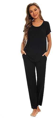 Smallshow Pigiama Premaman Donna Maniche Corte Pigiama Allattamento Set,Black,M