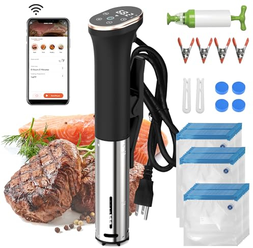 Karinear Sous Vide Roner Cocina Baja Temperatura, WI-FI, Pantalla LED, 1400W, Temperatura de Precisión, Función de Temporizador, Viene con un juego de bolsas
