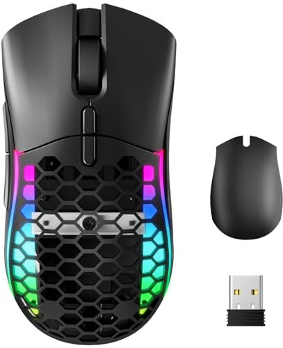 ELECGO Souris sans Fil RGB, Souris Poids Léger Rayon de Miel, DPI Ajustable, 14 Modes de Rétroéclairage RGB, Plug & Play, pour PC/Mac, Noir