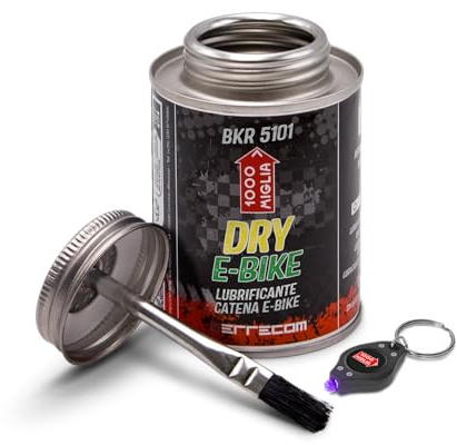 1000 Miglia BKR 5101 E-BIKE DRY Lubrificante Catena Bici Elettriche, Condizioni tracciato Asciutte e Polverose, formula fluorescente e profumata, Barattolo All-In-One con Pennello incluso - 240 ml