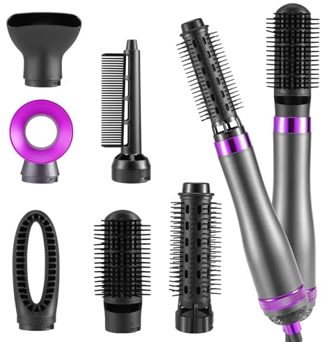 6 in 1 Haartrockner Warmluftbürste Set, 1000W Multifunktionale Airstyler mit 6 Aufsätze zum Trocknen, Volumisieren, Glätten, Locken, 【Negativ Ionic】Heißluftbürste für Alle Haartypen Geeignet