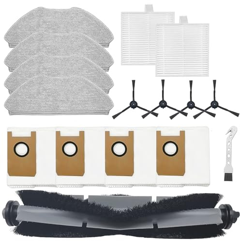 DianSung Accessoires pour AIRROBO T20 robot aspirateur pièce de rechange, Brosses à rouleau, 4 Chiffon, 4 sacs à poussière, 4 brosses latérales, 2 filtres