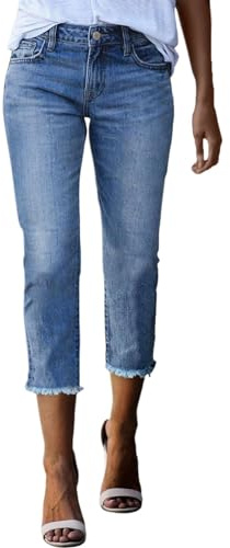 IQYU Capri Jeans pour femme Stretch Destroyed - Pantacourt 3/4 stretch pour femme - Pantalon d'été - Pantalon de loisirs léger - Pantalon court 7/8 - Pantalon pour femme - Taille haute - Pantacourt