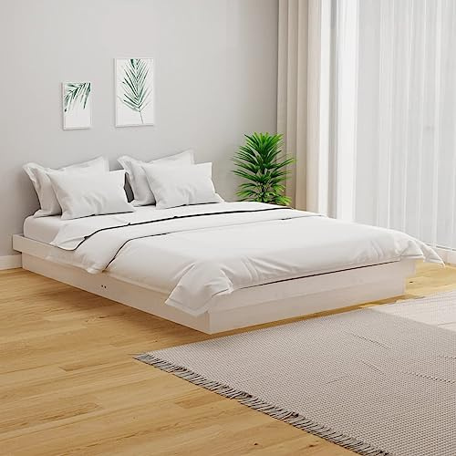 OHOOWOO Massivholzbett Weiß 120x190 cm,Massives Holzbett mit rustikalem Charme und komfortablem Lattenrost (120 x 190 cm)