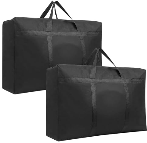 IETWATE 2PCS Large Storage Bags with Zips, 180L Moving Bags Extra Large Strong, Waterproof Clothes Storage Bag, Thicken Packing Bags for Travelling Camping Moving House Bedding Duvet ＆ Garden Tools