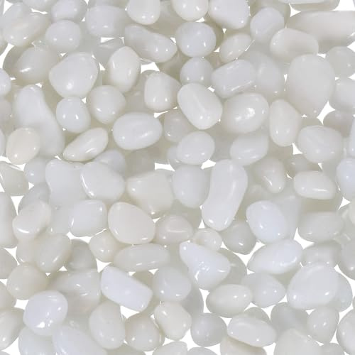 sourcing map Glass Stones, 453g/1 lbs Glass Pebbles Marbles Artificial Beads Gem Stones for Display Vase Filler Terrarium Flowerpot Decoration (5-9 MM, White)