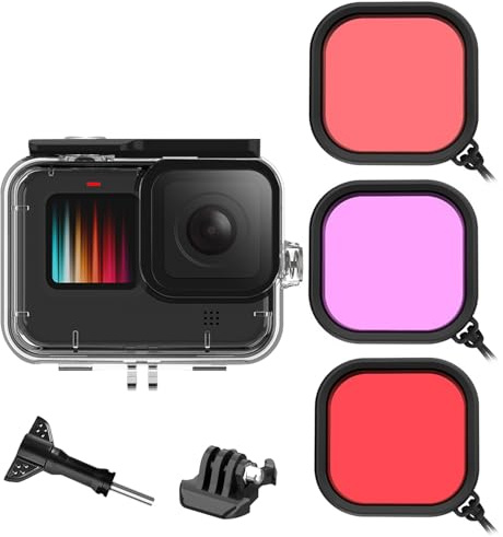 HoneTeek Wasserdichtes Gehäuse für Go Pro Hero 13/Hero12 Black Hero11 Hero10 Black Hero9 Kamera, 60 m schützendes Tauchgehäuse, kompatibel mit Go Pro Hero Kamera, GoPro-Zubehör