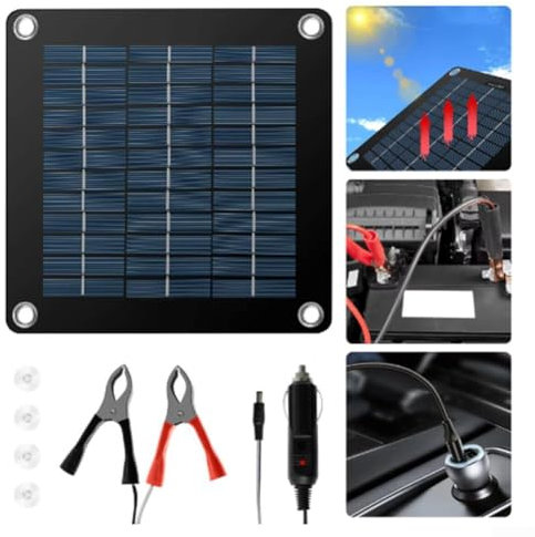 Chargeur de batterie solaire 10 W pour applications 12 V, parfait pour voiture, camping-car, bateau et moto avec protection contre les surcharges et indicateur d'état LED