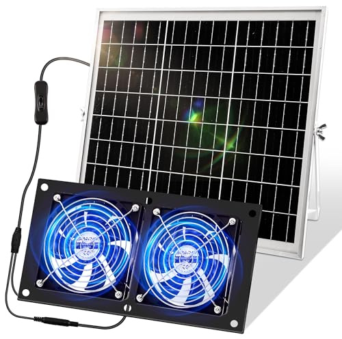 Joycabin Solar Ventilator, 15W Solarmodul Lüfter Kit, Solar Dual Auspuffventilator, Tragbarer Solar Abluftventilator für kleine Hühnerställe, Gewächshäuser, Haustierhäuser, Garage, Keller