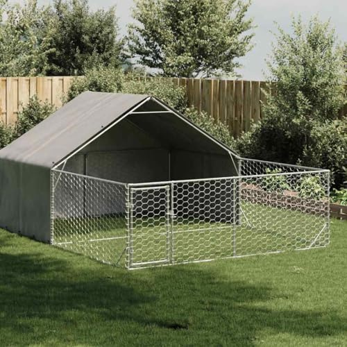 IKAYAA Perrera con Techo para Exterior Grande 5 x 3 x 1,9 m con recinto para Animales con Techo Resistente a Agua y UV