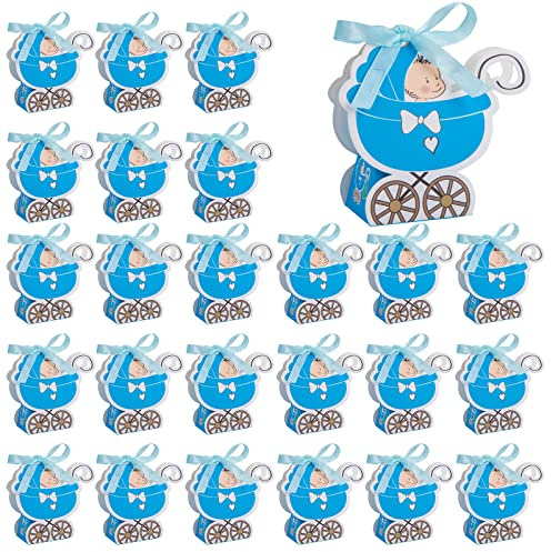 Cajas de Caramelo Papel Mini Cajitas Regalo Detalles de Fiesta para Baby Shower Cumpleaños Bautizo Niños Recién Nacida Fiesta 12Pcs Azul