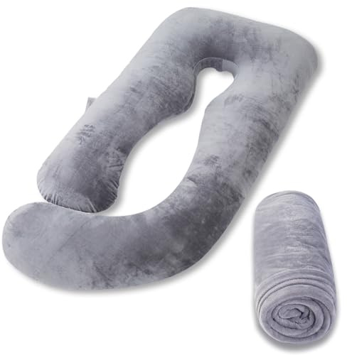AS AWESLING Full Body Pillow Velour Pillowcase, Pregnancy Pillows Cover, Replacement Pillowcase (Dark Grey, 60 Inch)