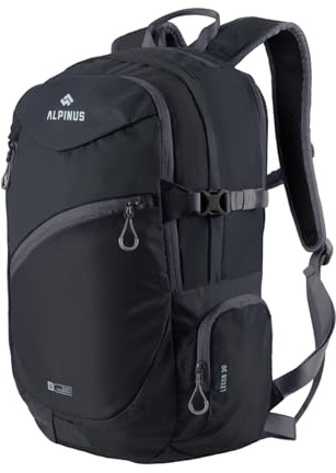 Alpinus Lecco Wanderrucksack 30L Schwarz - Trekkingrucksack Herren Damen, Outdoor Hiking Backpack für Wandern Camping, Universelle Rucksack für Trekking mit Laptopfach, Arbeit, Uni oder Reisen