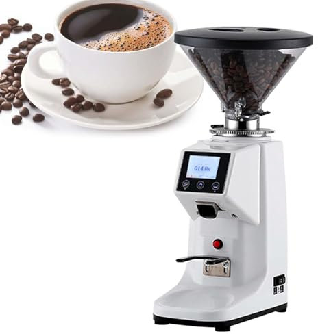 Molinillo De Café De Muelas Planas Silencioso, 19 Niveles De Molienda, Molinillo De Espresso ElectróNico Comercial, Con Pantalla TáCtil, MáQuina De Café Profesional,White-200G