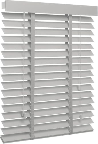 Cordless Wood Blinds for Interior Windows, Faux Wooden Window Blind 2 Slats Blackout Venetian Blinds Wide 16 20 28 35 40 43 48 52 55 62 70 76 Bedroom Bathroom Living Room(Gray)