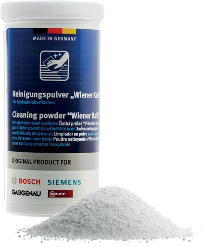 Bosch Polvere Detergente Wiener Kalk per Acciaio Inossidabile, Compatibile con Siemens Gaggenau Neff, 100g, Made in Germany 00311946