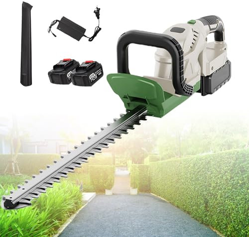 LADECNERHT Taille-haie sans Fil,2 Batterie Lithium 21V 2.6Ah Taille-haie Lame Double Tranchant De 550 Mm 200 W avec Chargeur pour Le Jardin, La Pelouse, Les Arbustes Et L'élagage