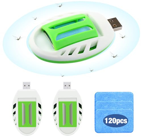 2 PCS USB Mosquito Repellent Plug In, Portable USB Mosquito Killer with 120 Repellent Tablets, Indoor Insect repellent Plug In for Hiking Outdoor Summer Home Insect Repellents mosquito plugs in travel