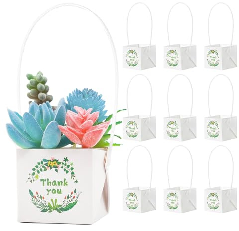 ALLWSLucky 100 Pcs Mini Cajas De Suculentas, 5,1 cm Maceta de Papel para Plantas suculentas, Bolsas para Envolver Suculenta, Envoltorios de suculenta con Asas de plástico (Blanco, 100pcs)