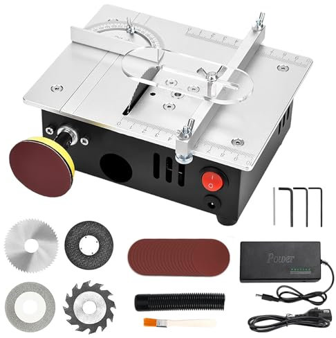 Mini Sega Circolare con 4 Lame, 96w Mini Sega da Tavolo Portatile, Banco Sega Circolare per Legno con Alimentazione 7 Velocità, Scalpello SDS Plus per Piastrelle, Scalpello Muratore (A)