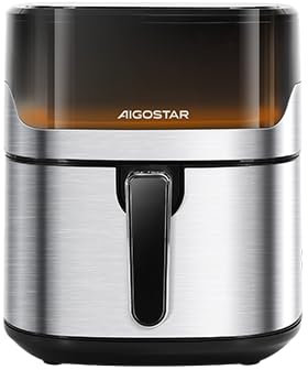 Aigostar Heißluftfritteuse 6.5L XXL, Airfryer mit sichtbarem Fenster,1600W, 10 vorprogrammierte Menüs, intelligentes Vorheizen, Auftaufunktion, DIY, einstellbare Lichtsteuerung,Balloon.(1)