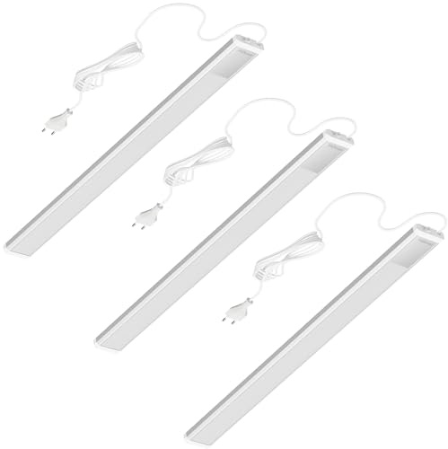 Oktaplex 3er Set Riva LED Unterschrankleuchte 57,5cm neutralweiß | 800lm 10,3W 230V mit Schalter Küche Küchenbeleuchtung Unterbaulampe silber