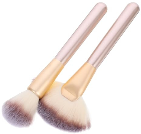 TOYZFRIENDY Ensemble de Pinceaux Maquillage pour Visage 2 Pièces en Nylon et Bois, Pinceau Éventail Facile à Nettoyer Réutilisable pour Blush et Highlighter