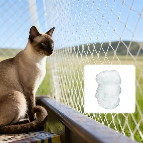 Katzennetz für Balkon 4x3m Weiß 2,5cm Maschenweite, Reißfestes Nylon Katzenschutznetz Drahtverstärkt Rautenform, Katzennetz Für Balkon Ohne Bohren mit Schutzhaube und Zubehör, Balkon Katzenschutz