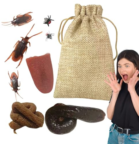 yybng Articles de Farce et Attrape,Jeu Complet de Blagues Malicieuses - Jouets à Blagues Gadgets Faux Cacas Insectes Poisson d'Avril Halloween