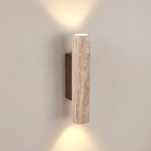 Applique da Parete a LED in Pietra Naturale travertino, Lampada da Parete in Stile Giapponese Wabi-Sabi, Cilindro in Legno retrò per Scale dell'atrio della Camera da Letto