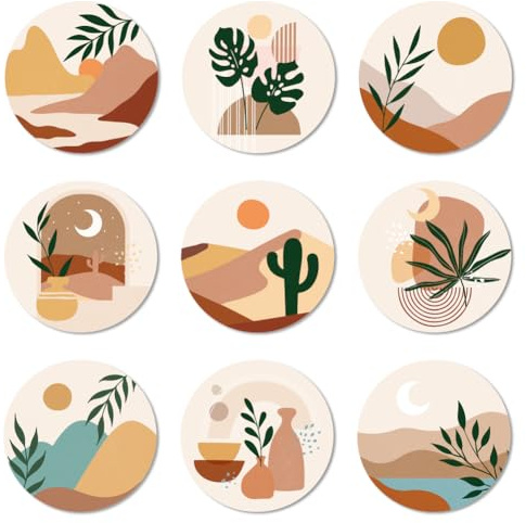 ANATTASOUL Untersetzer Holz Rund, 9 Stück Bohème Landschaften Holzuntersetzer Wiederverwendbare Untersetzer Gläser, Tasse Coaster Mat für Zuhause Büro und Bar Tischdeko Sommer