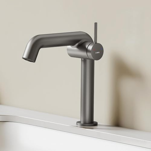 EMKE Waschtischarmatur Anthrazit Matt, Wasserhahn Bad mit Luftsprudler, Badarmatur mit DVGW Zertifiziert, wassersparend Design Armatur, Mischbatterie Waschbecken-Armatur einfache Installation, 222MM