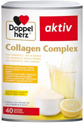 Doppelherz Collagen Complex – Polvo de Colágeno – 5000 mg de colágeno hidrolizado, con vitamina C, zinc y biotina – Refrescante sabor a limón – 40 porciones, 300 g