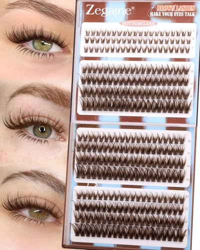 Brown Cluster Lashes Wispy Individual Eyelashes Dark Brown Eyelash Clusters With Bottom Lash Clusters 300Pcs Natural Lashes Individual Cluster D Curl 10-16MM by Zegaine