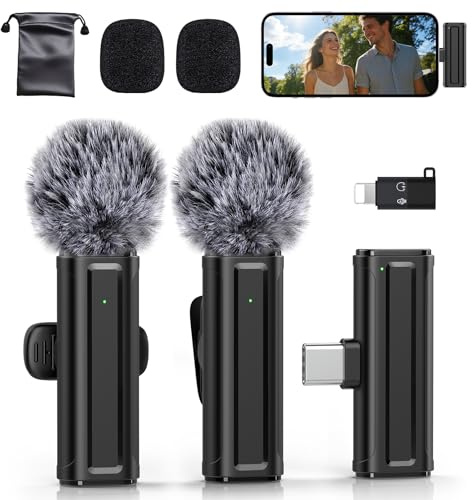 Wireless Mini Microphone for iPhone, iPad, Android, 2 Pack Lavalier Mic with 360° Rotatable Clip, Plug and Play Noise Reduction USB-C Mic for Video Recording YouTube TikTok Podcast Content Creators