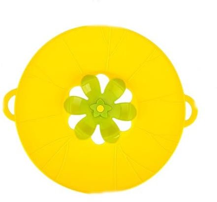 Silicone Spill Stopper Lid Cover, Rotatable Flower-Shaped Boil Over Guard, Heat-Resistant Multifunction Pot & Pan Lid, Microwave Splash Cover, Reusable Kitchen Tool (Yellow, 26cm)
