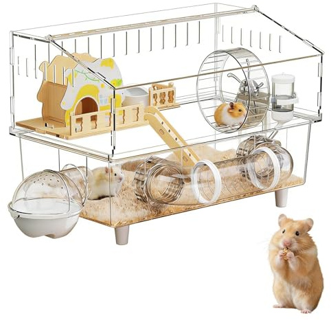 Hamsterkäfig Zweistöckiges transparentes Nagerheim | Großer Hamsterkäfig Für Meerschweinchen und Kleintiere, drinnen, draußen & unterwegs