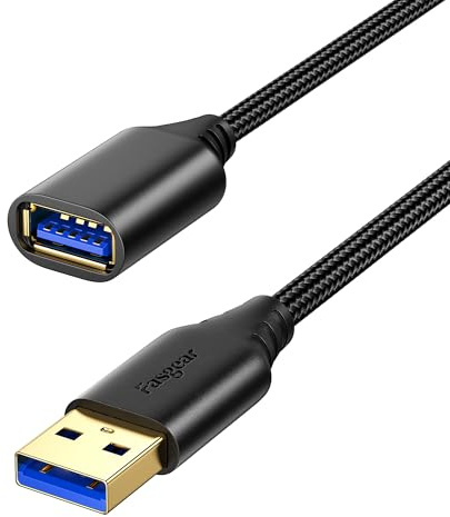 Fasgear USB 3.0 extension cable 6ft/1.8m,Male to Female,5Gbps High-Speed For Data Sync & Charging,Durable Extender Braided Cord Compatible With Camera/Printer/Gamepad/Xbox/Webcam/Hard Drive (Black)