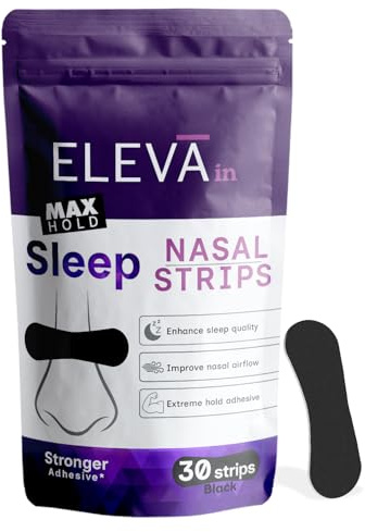 Eleva Sleep Max Hold — Cerotti Nasali a Tenuta Massima | Adesivo Rinforzato che Tiene Tutta la Notte | Più Flusso d'Aria per un Sonno Migliore | Senza Farmaci, 100% Meccanici