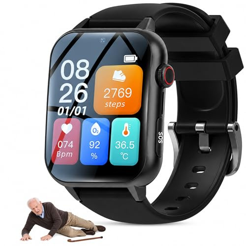 PEIKVOUL Montre Connectée 4G Senior avec SOS, GPS et Détection de Chute, Traceur GPS, Appels Vidéo, Appels Bidirectionnels, IP67 pour Personnes Âgées, Carte SIM Requise (Noir)