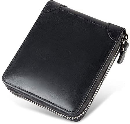 WACCET Portafoglio Uomo in Pelle con Cerniera, Portamonete con 6 Slot per Carte e Tasca per Monete (Nero)