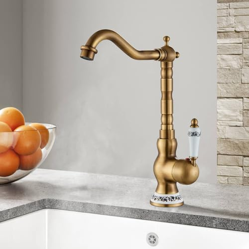 Saeuwtowy Cucina Familiare Moderna e Bagno Rubinetto Rame Antico Rubinetto Miscelatore Leva Rubinetti Lavabo Con Becco Girevole Retro Rubinetto Del Lavello