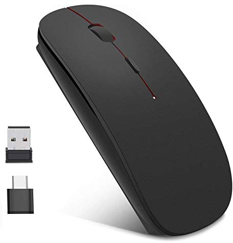 EasyULT Wireless Mouse, 2.4GHz with USB Mini Receiver & USB-C Receiver, Rechargeable Noiseless Mini Mouse, 1600 DPI Adjustable, or Laptop, PC, Computer, Desktop,Notebook,Macbook,Chromebook-Black