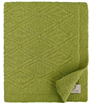 Linen & Cotton Babydecke Gestrickt Lilou Jungen Mädchen -100% Reine Neuseeland Wolle, Grün (85 x 65cm) Kuscheldecke Strick/Erstlingsdecke/Einschlagdecke Sommer Winter Kinderwagen Babyschale Babybett