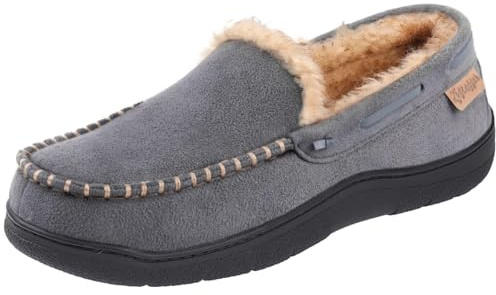 Zigzagger Men's Slippers Moccasin Memory Foam House Shoes Cozy Anti-Skid Slip On House Slippers for Men Soft Indoor/Outdoor,Grey,7 UK