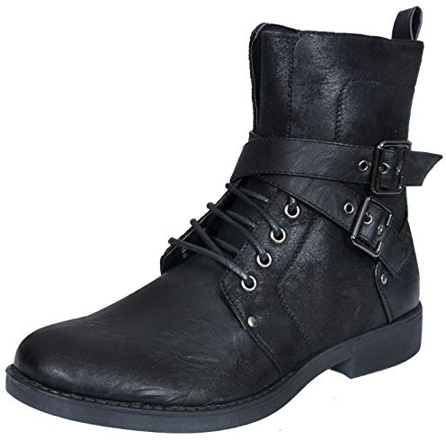 ELONG Mens Punk Rock Goth Elmo Ankle Boots Black Zip Biker Leather Buckle 8