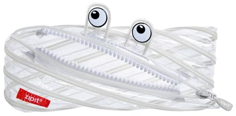 ZIPIT Monster Federmäppchen für Kinder, Großes Mäppchen für die Schule, Monster-Etui für Jungen und Mädchen, Transparent Weiß