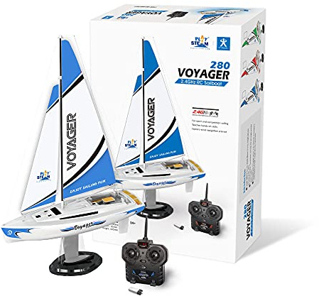PLAY STEAM Voyager 280 RC Controlled Wind Powered Sailboat in Blue - 17.5 Tall